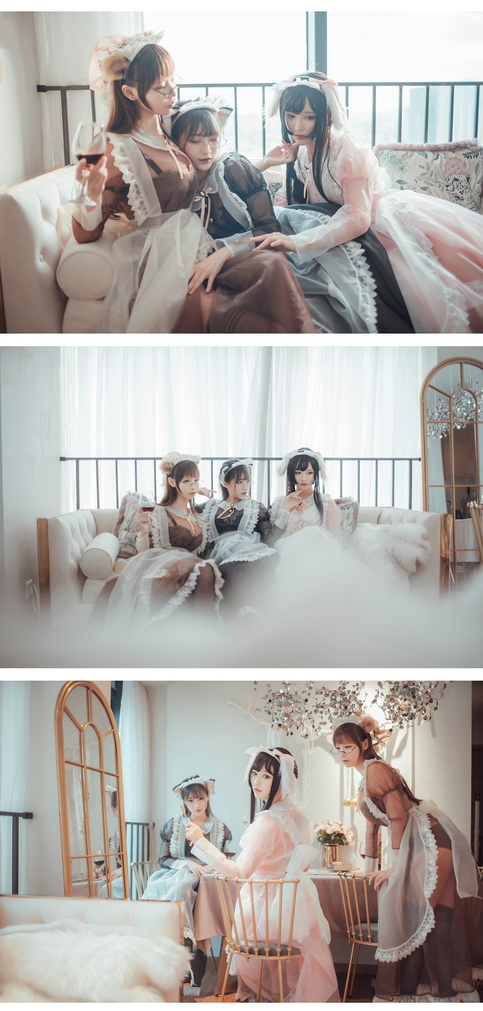[喵糖映画]Vol.146_三位性感姐妹花居家私房薄纱女仆装透视秀完美身材诱惑写真33P