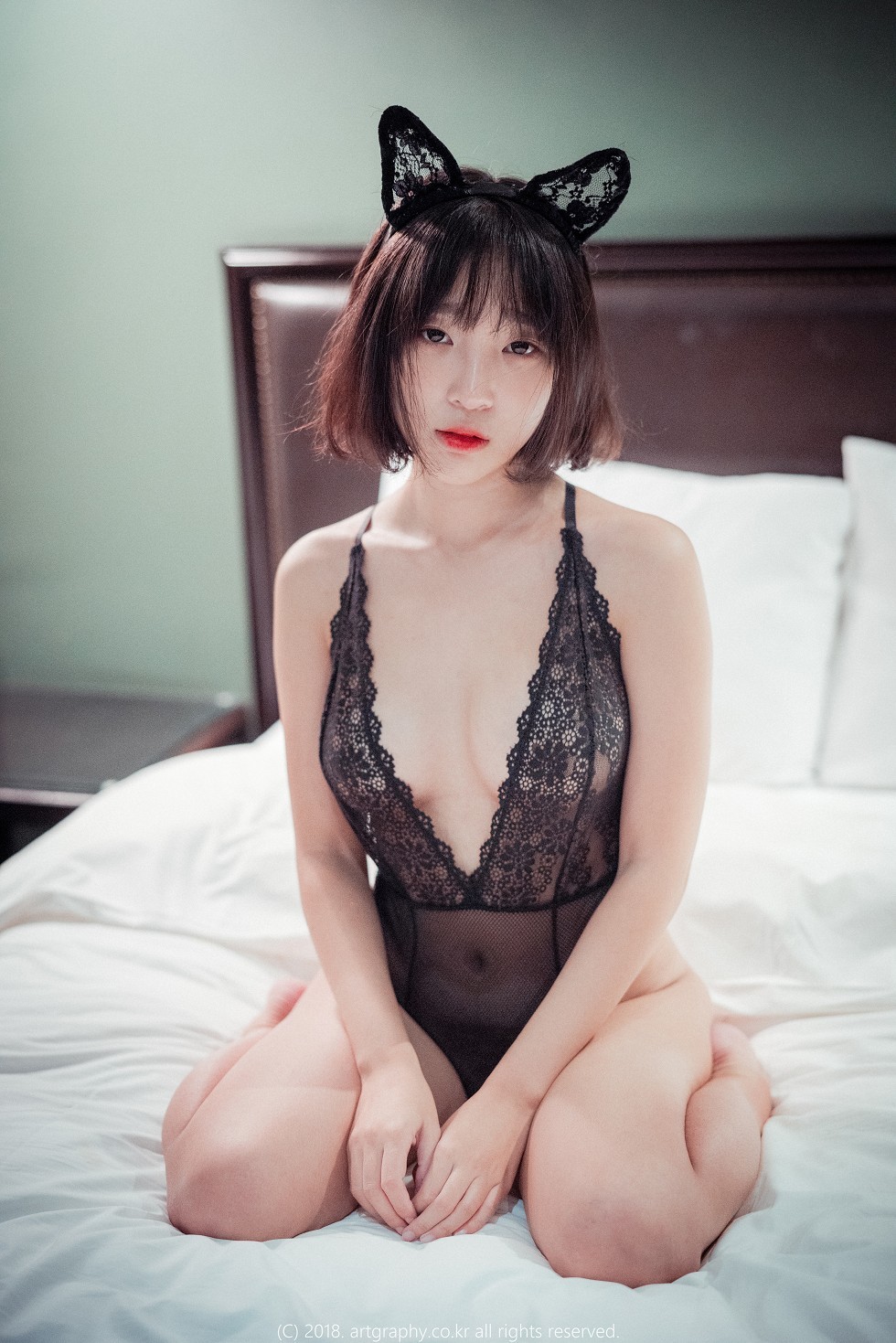 韩国网红正妹姜仁卿私房黑色缕空情趣内衣秀火辣身材豪乳诱惑写真41P