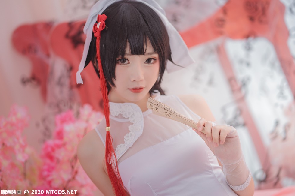 [喵糖映画]HML.017_白色旗袍美女私房白色蕾丝内裤配吊带蕾丝袜撩人诱惑写真20P