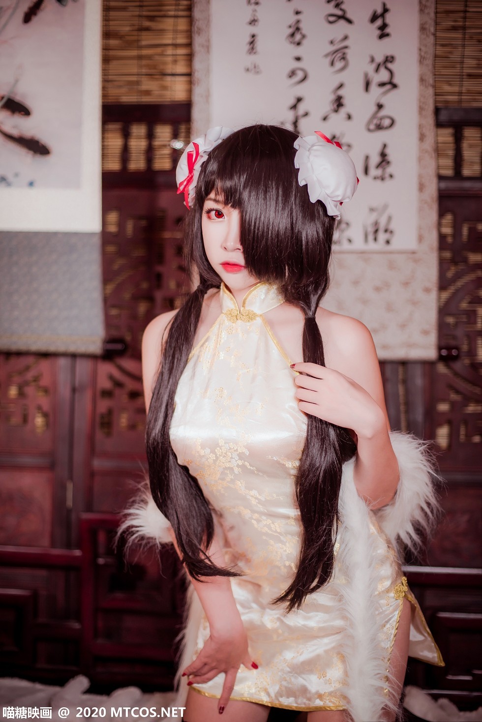 [喵糖映画]HML.019_狂三黑丝旗袍美女私房床上性感黑丝袜秀完美身材诱惑写真31P