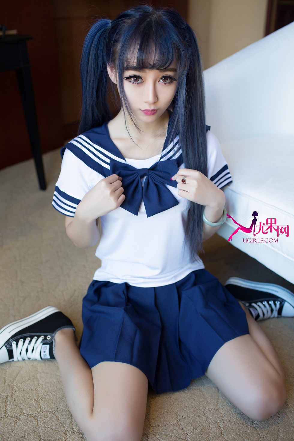 [Ugirls尤果网]U053_萝莉小可爱黑色蕾丝内衣完美曲线翘臀诱惑写真65P