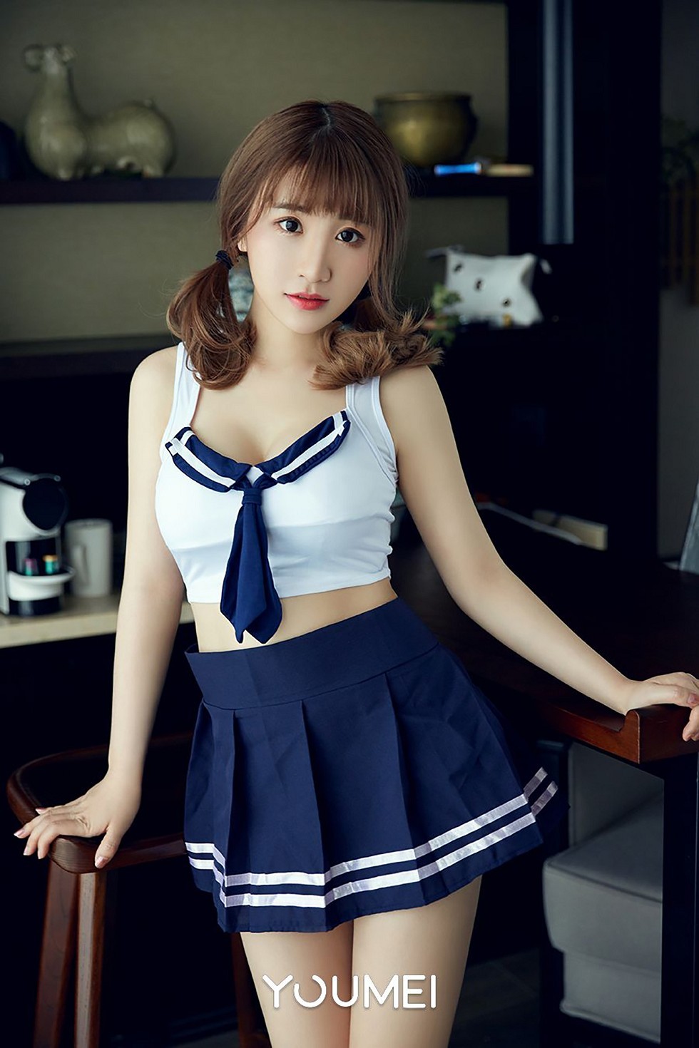 [YouMei尤美]Vol.066_嫩模绯月樱-Cherry性感学生制服撩裙露黑色丁字裤诱惑写真23P