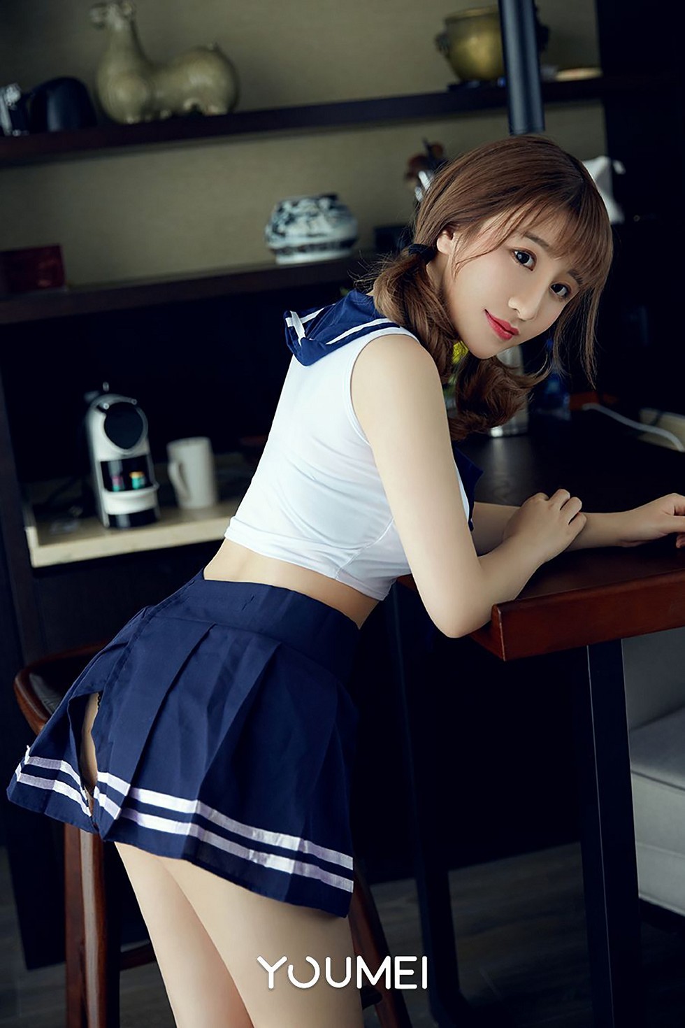 [YouMei尤美]Vol.066_嫩模绯月樱-Cherry性感学生制服撩裙露黑色丁字裤诱惑写真23P