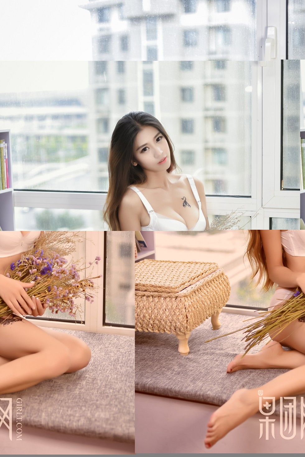 [GIRLT果团网]TG011_纹身嫩模有位伊人居家白色内衣秀美乳蝎子纹身诱惑写真40P