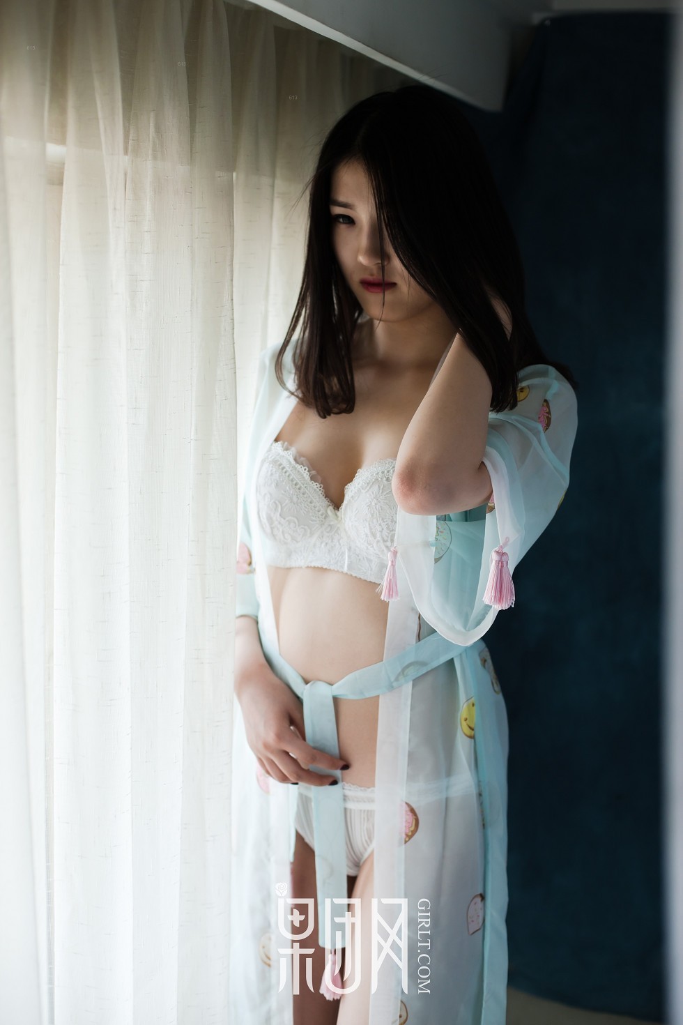 [GIRLT果团网]TG013_嫩模居家半透睡裙秀白色内衣+缕空黑色内衣美乳诱惑写真59P