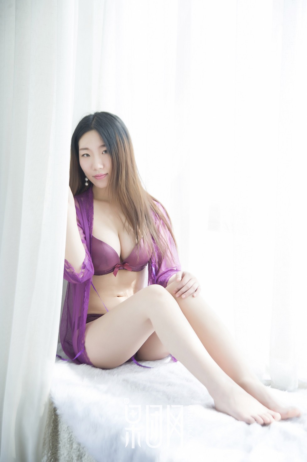 [GIRLT果团网]TG015_朦胧美人居家紫色薄纱缕空紫色内衣秀完美身材傲人美胸写真63P