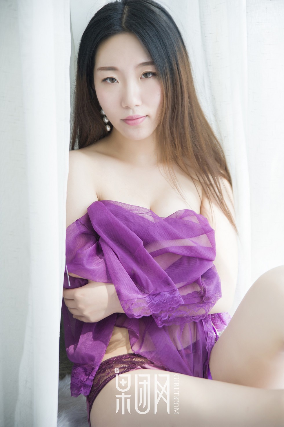 [GIRLT果团网]TG015_朦胧美人居家紫色薄纱缕空紫色内衣秀完美身材傲人美胸写真63P