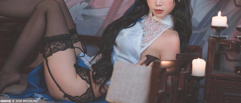 [喵糖映画]HML.023_玉玲珑旗袍美女私房黑色蕾丝内衣配蕾丝吊袜极致诱惑写真27P
