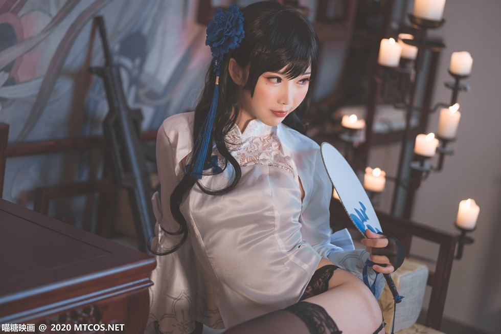 [喵糖映画]HML.023_玉玲珑旗袍美女私房黑色蕾丝内衣配蕾丝吊袜极致诱惑写真27P