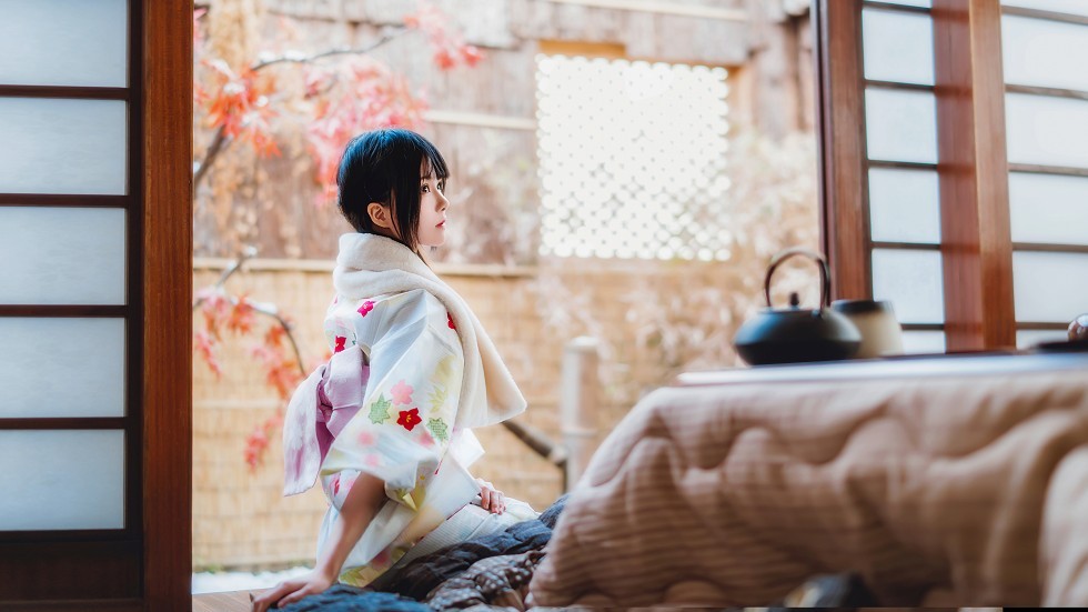 [喵糖映画]Vol.234_花色和服美少女户外红色枫叶下更显清爽迷人写真25P