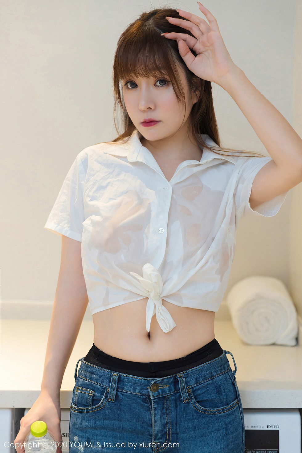 [YouMi尤蜜荟]Vol.522_女神王雨纯经典白衬衫主题私房脱牛仔裤露黑丝裤袜魅惑写真90P