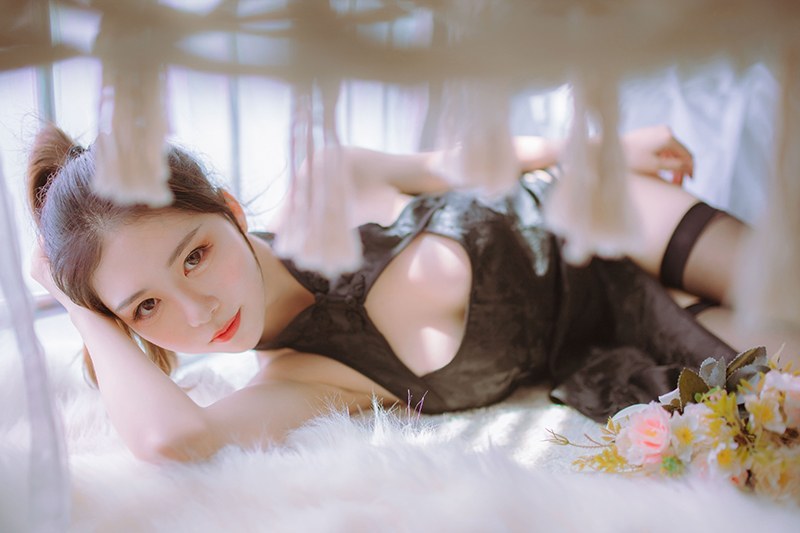 抖娘＆不呆猫的黑白旗袍与丝袜调情(图26)
