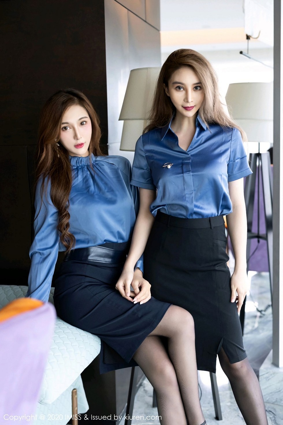 [IMISS爱蜜社]Vol.519_丽质模特Lavinia肉肉＆Jermy典雅OL短裙配黑丝裤袜诱惑写真55P