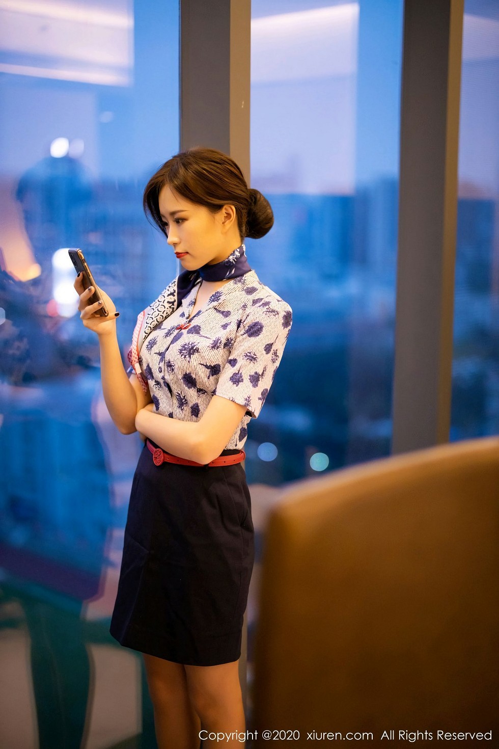 [XiaoYu画语界]Vol.407_嫩模杨紫嫣Cynthia空乘制服主题性感内衣配黑丝裤袜诱惑写真82P