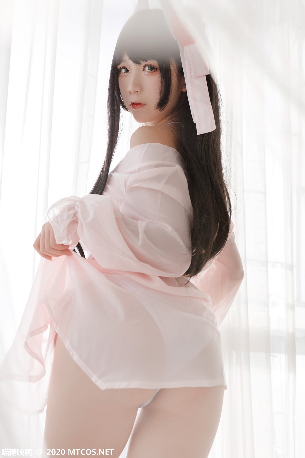 [喵糖映画]YML.004_粉色睡衣美女私房性感白色三点式内衣秀完美身材迷人诱惑写真20P