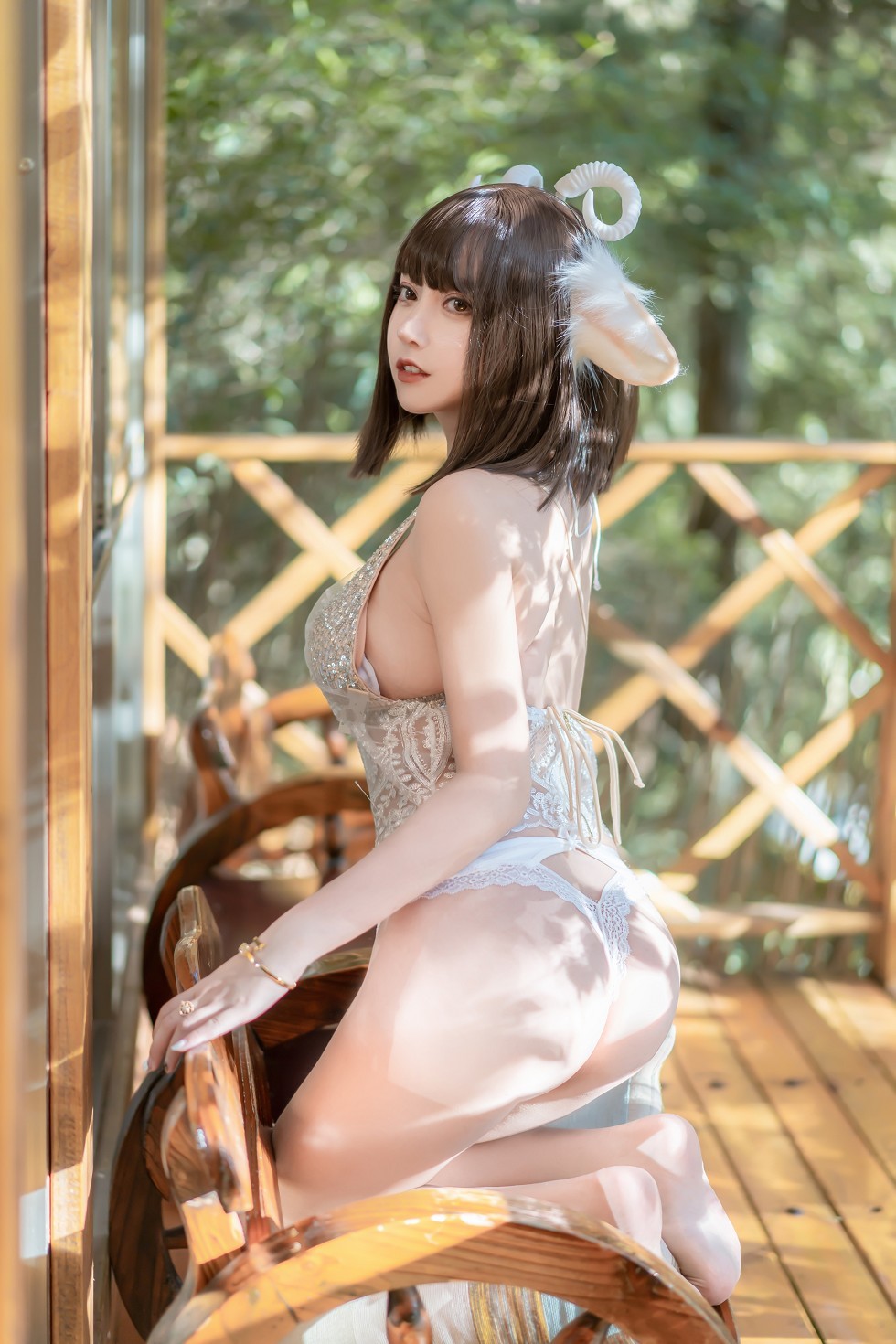 斗鱼主播过期米线线喵小羊装扮性感内衣秀完美身材露豪乳惹火诱惑写真66P