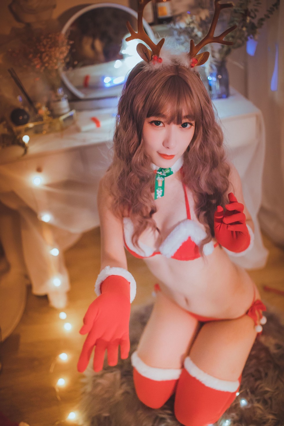 网络美女甜糖大魔王G&妖时雨harukaze圣诞恋歌双人麋鹿主题露豪乳遮点诱惑写真60P