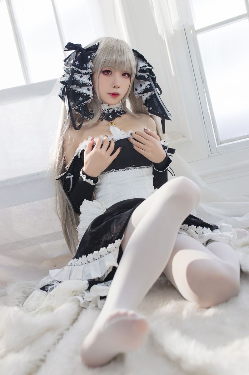 性感萌小小妹妹白色袜COS黑巫女图片
