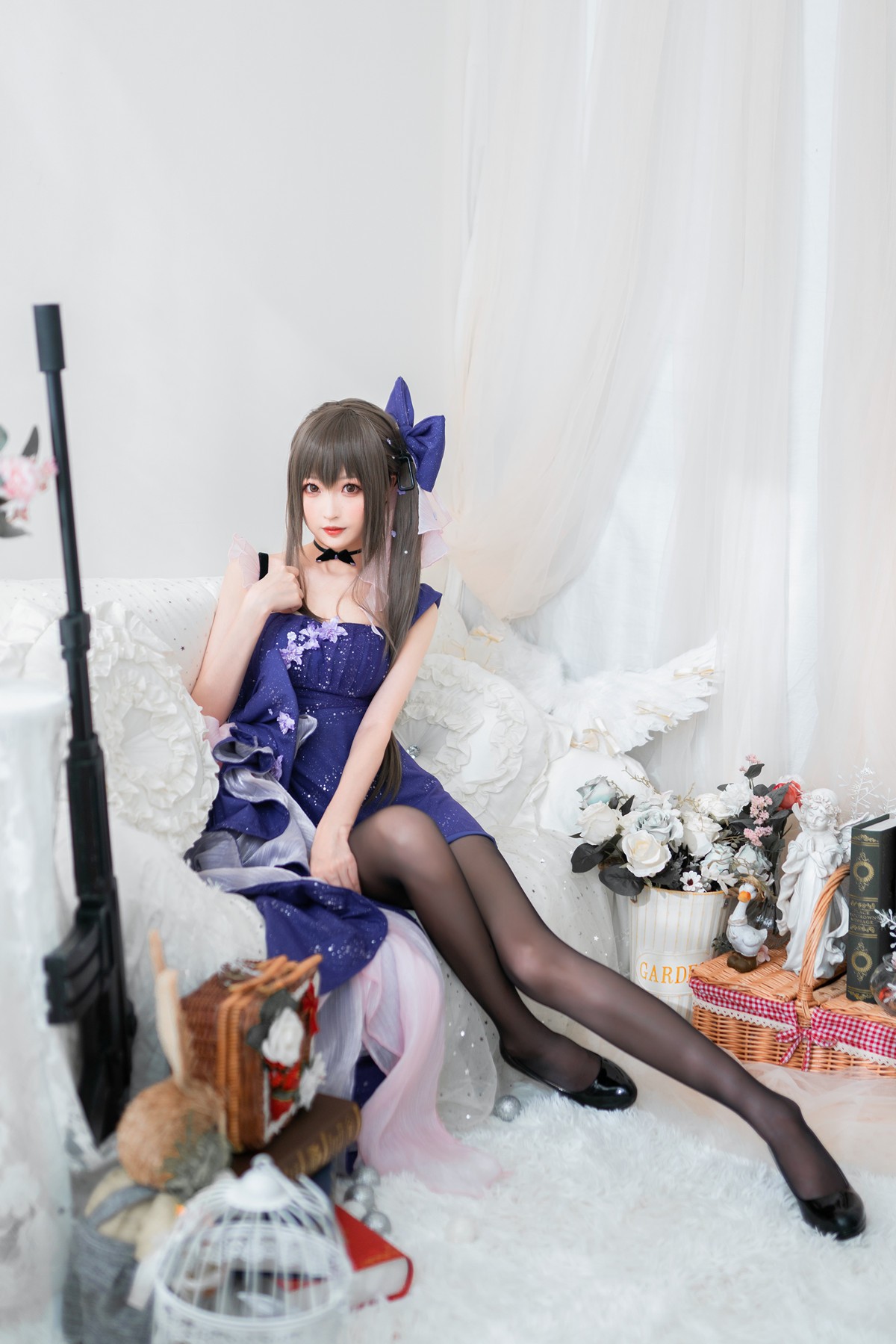 jpxgyw.com[喵糖映画]Vol.354_蓝裙蝶美女私房Cosplay主题性感黑丝裤袜秀美腿撩人诱惑写真20P