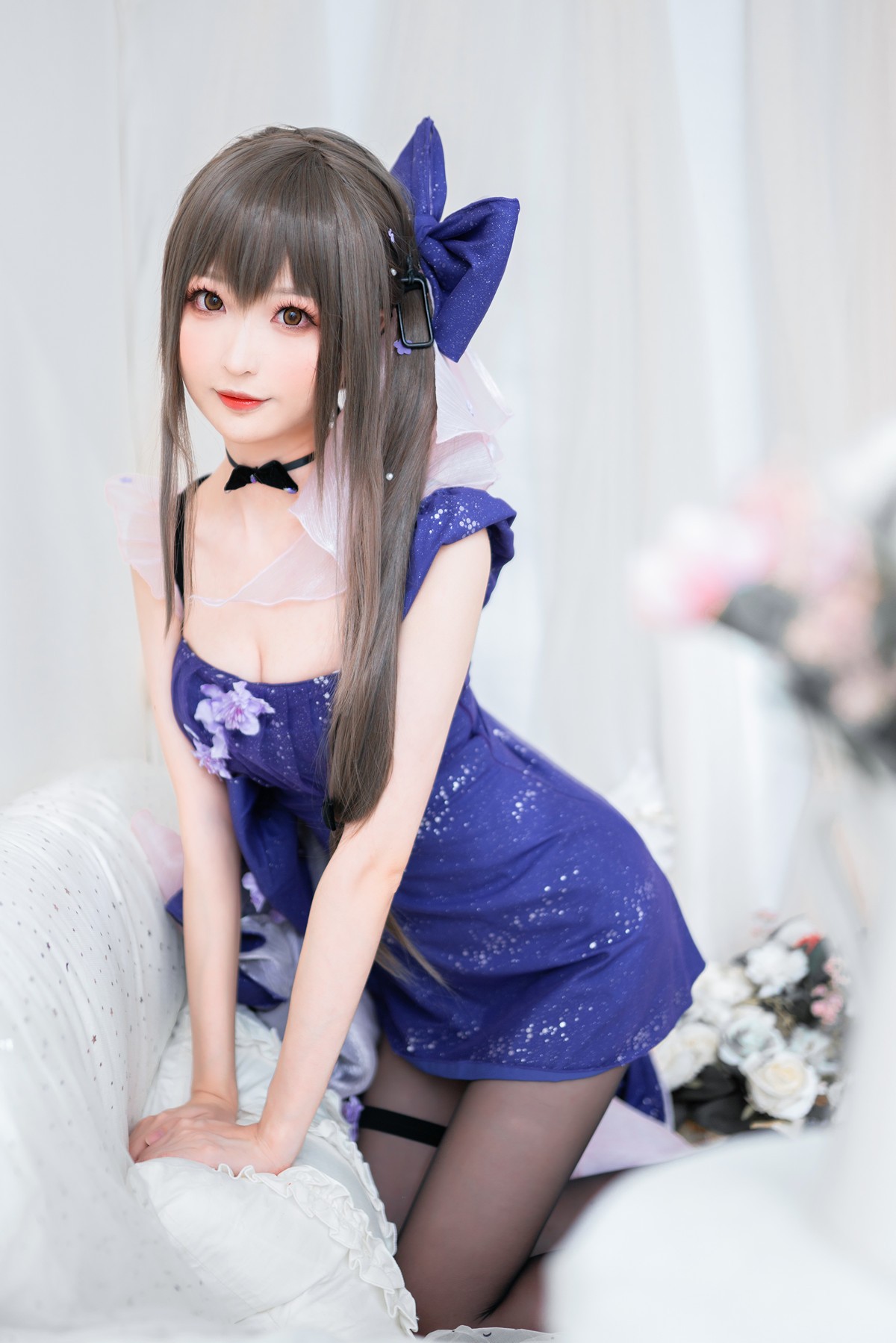 jpxgyw.com[喵糖映画]Vol.354_蓝裙蝶美女私房Cosplay主题性感黑丝裤袜秀美腿撩人诱惑写真20P