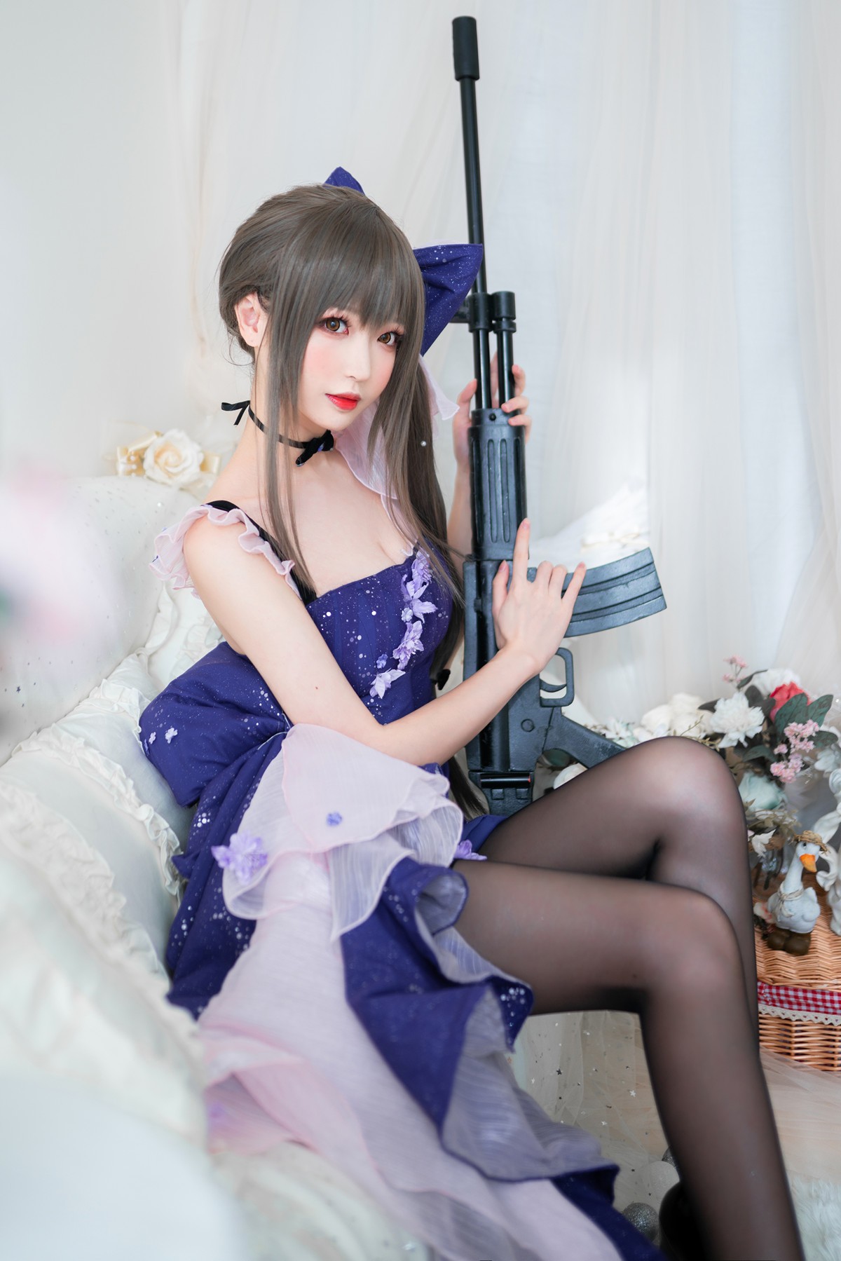 jpxgyw.com[喵糖映画]Vol.354_蓝裙蝶美女私房Cosplay主题性感黑丝裤袜秀美腿撩人诱惑写真20P