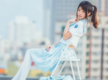 Vol.374_双马尾美少女天台上性感女子高中生服饰配白丝袜迷人写真20P
