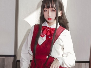 Vol.450_齐刘海美少女私人红色连身裙配白丝袜秀完美身材性感写真28P