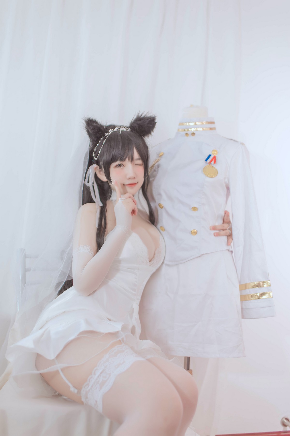 xgyw.top_B站主播阿半今天很开心爱宕婚纱主题性感白色婚纱配蕾丝吊袜秀丰满身材诱惑写真36P