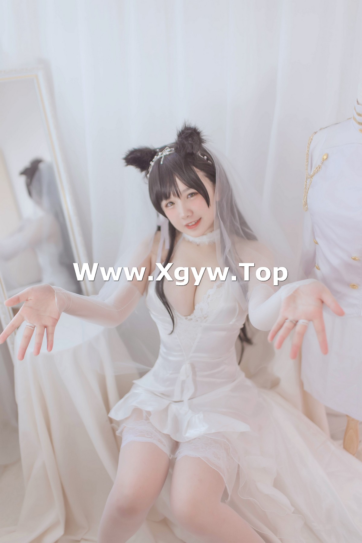 xgyw.top_B站主播阿半今天很开心爱宕婚纱主题性感白色婚纱配蕾丝吊袜秀丰满身材诱惑写真36P