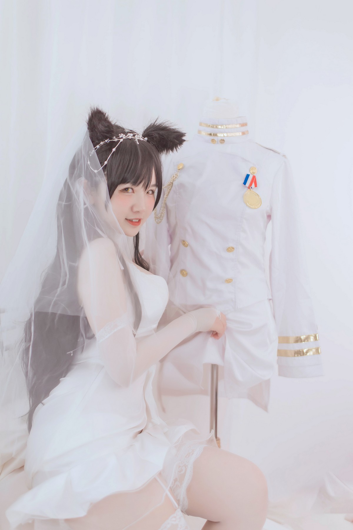 xgyw.top_B站主播阿半今天很开心爱宕婚纱主题性感白色婚纱配蕾丝吊袜秀丰满身材诱惑写真36P