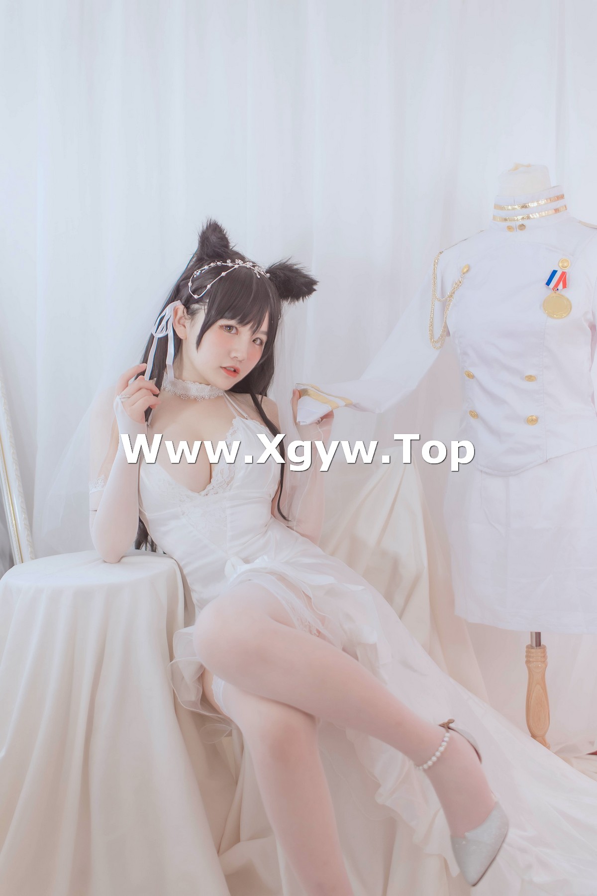 xgyw.top_B站主播阿半今天很开心爱宕婚纱主题性感白色婚纱配蕾丝吊袜秀丰满身材诱惑写真36P