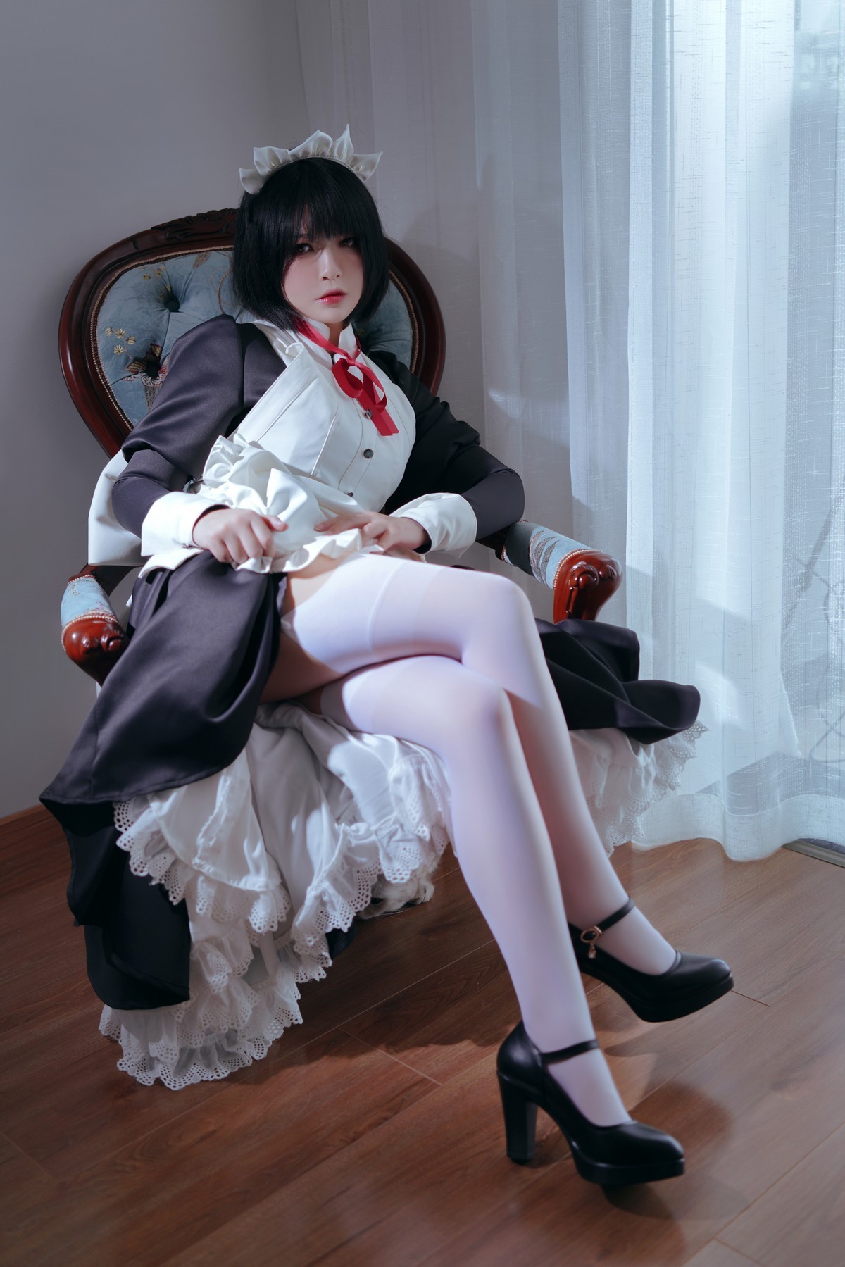 xgyw.top_网络美女半半子黑白女仆装主题私房半撩女仆装露白丝吊袜秀翘臀美腿诱惑写真60P