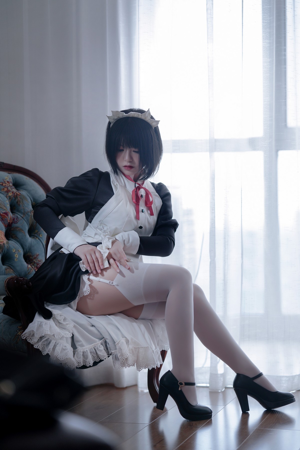 xgyw.top_网络美女半半子黑白女仆装主题私房半撩女仆装露白丝吊袜秀翘臀美腿诱惑写真60P