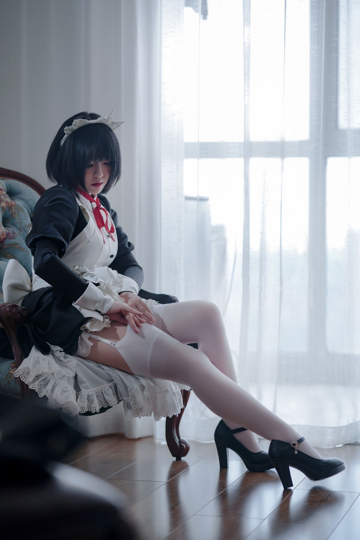 xgyw.top_网络美女半半子黑白女仆装主题私房半撩女仆装露白丝吊袜秀翘臀美腿诱惑写真60P