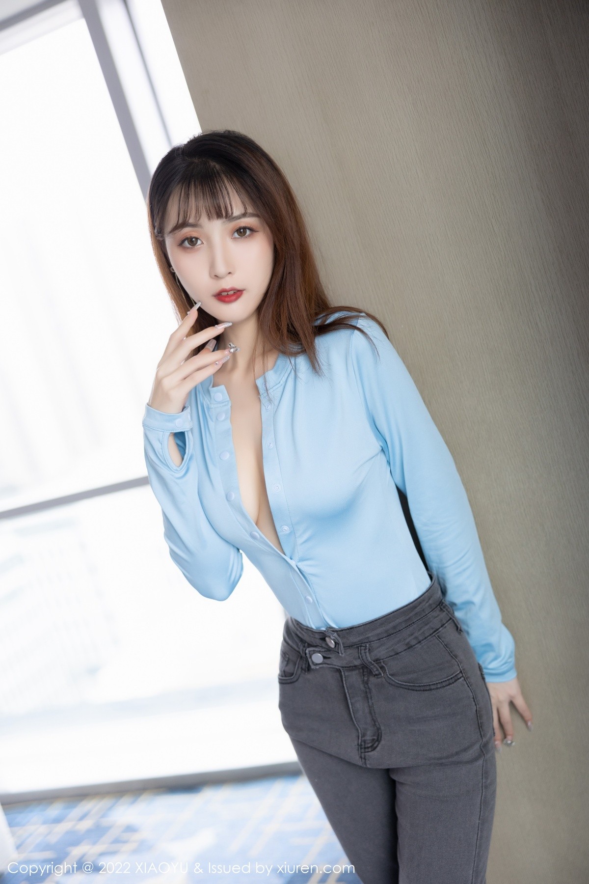 xgyw.top_[XiaoYu画语界]Vol.731_模特林星阑淡蓝连体衣配牛仔裤半脱秀超薄黑丝撩人诱惑写真110P