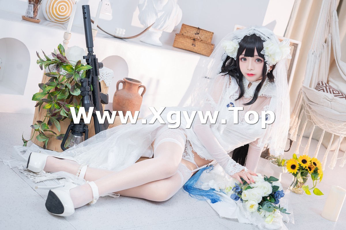 xgyw.top_网络美女松本甜奈姣95式婚纱主题白色薄纱配白色蕾丝吊袜秀翘臀美腿诱惑写真52P