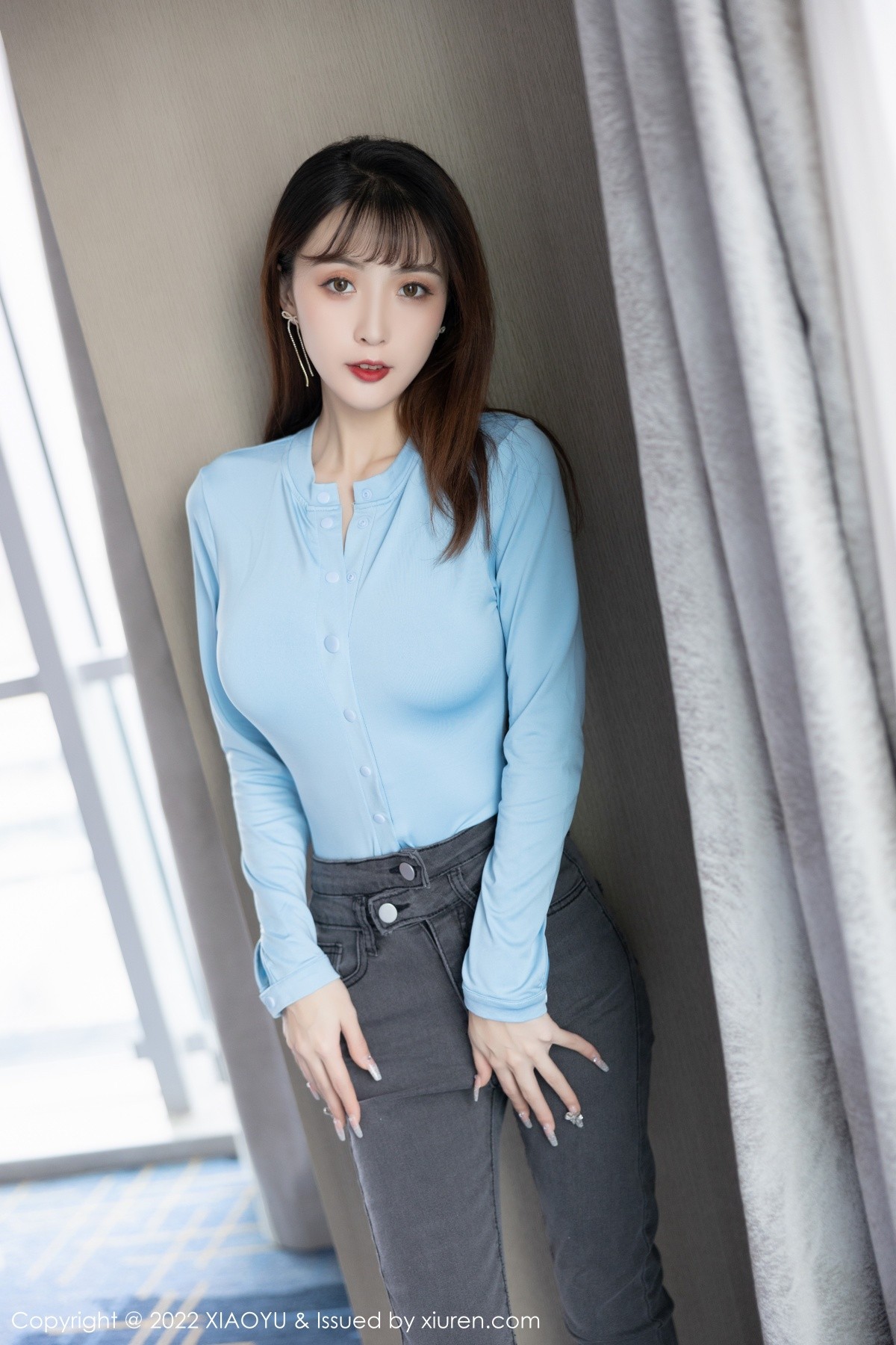 xgyw.top_[XiaoYu画语界]Vol.731_模特林星阑淡蓝连体衣配牛仔裤半脱秀超薄黑丝撩人诱惑写真110P