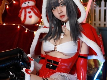 网络青春美女啊日日_Ganlory圣诞主题性感红色高叉贴身衣配黑皮靴秀美腿骚扰写真45P