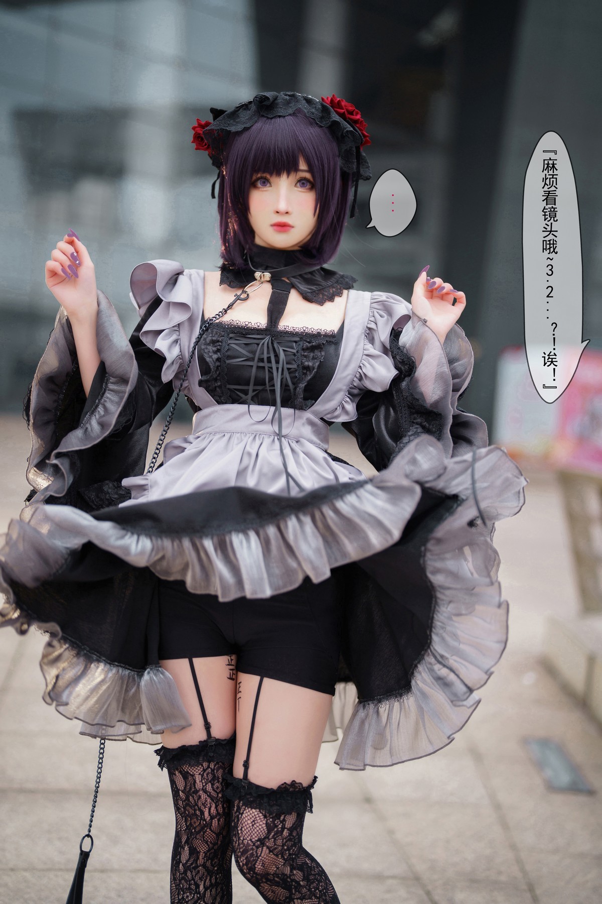 xgyw.top_网络美女rioko凉凉子黑江雫主题户外性感黑色低胸服饰配蕾丝吊袜撩人诱惑写真31P