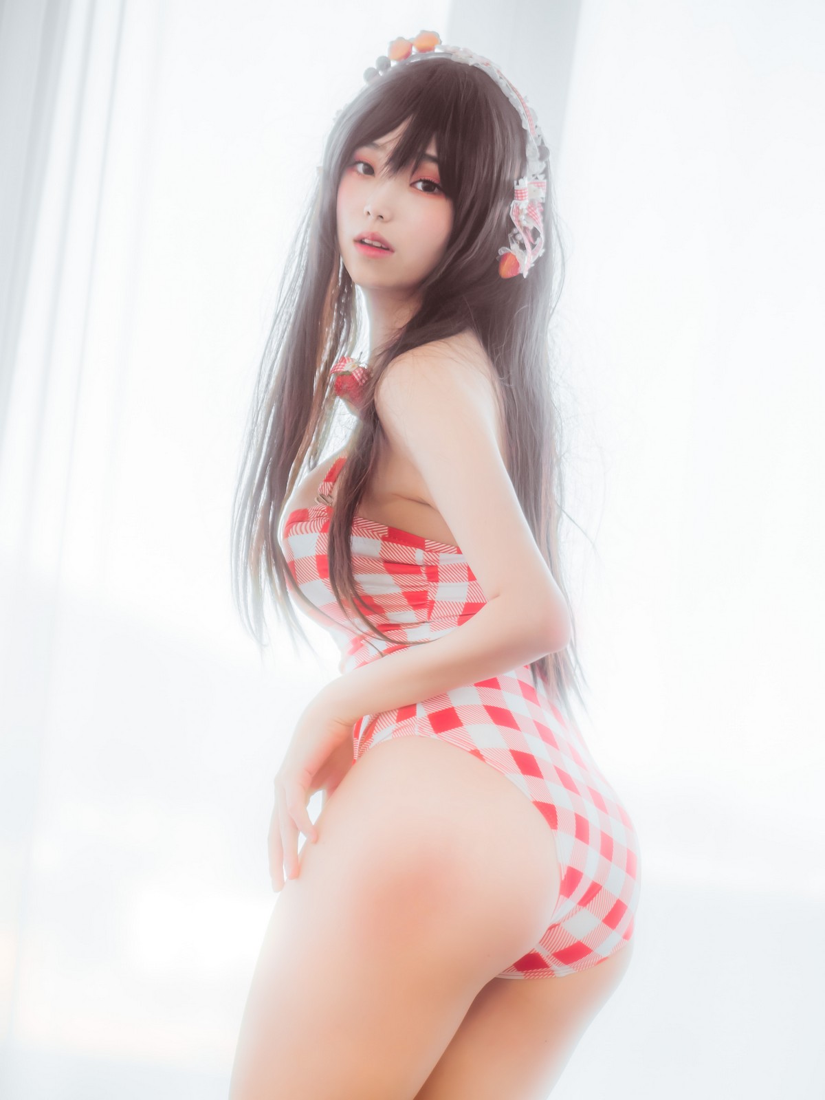 xgyw.top_韩国美女Bambi格子半身裙主题私房性感红色格子服饰秀丰满身材迷人诱惑写真61P