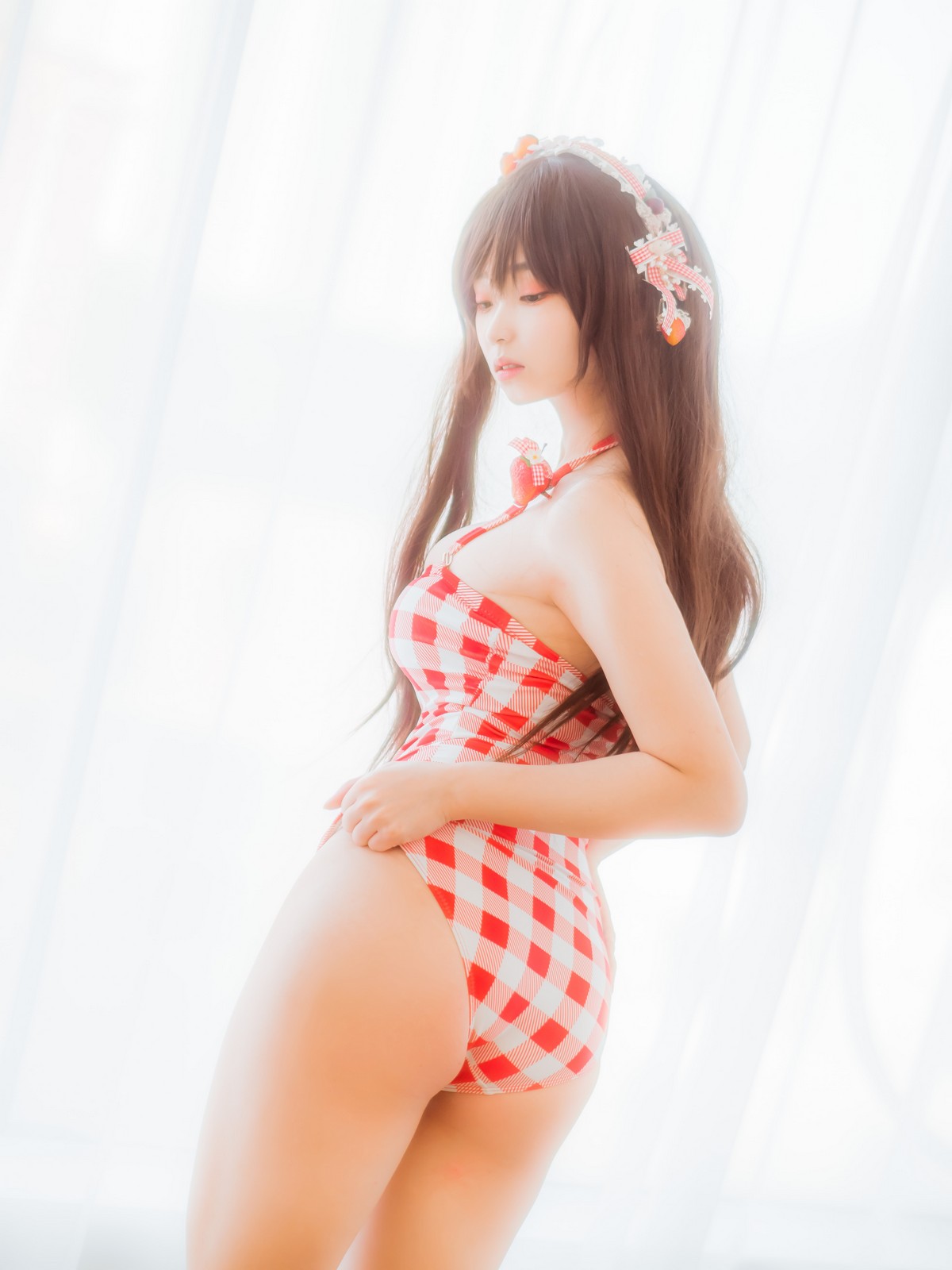 xgyw.top_韩国美女Bambi格子半身裙主题私房性感红色格子服饰秀丰满身材迷人诱惑写真61P