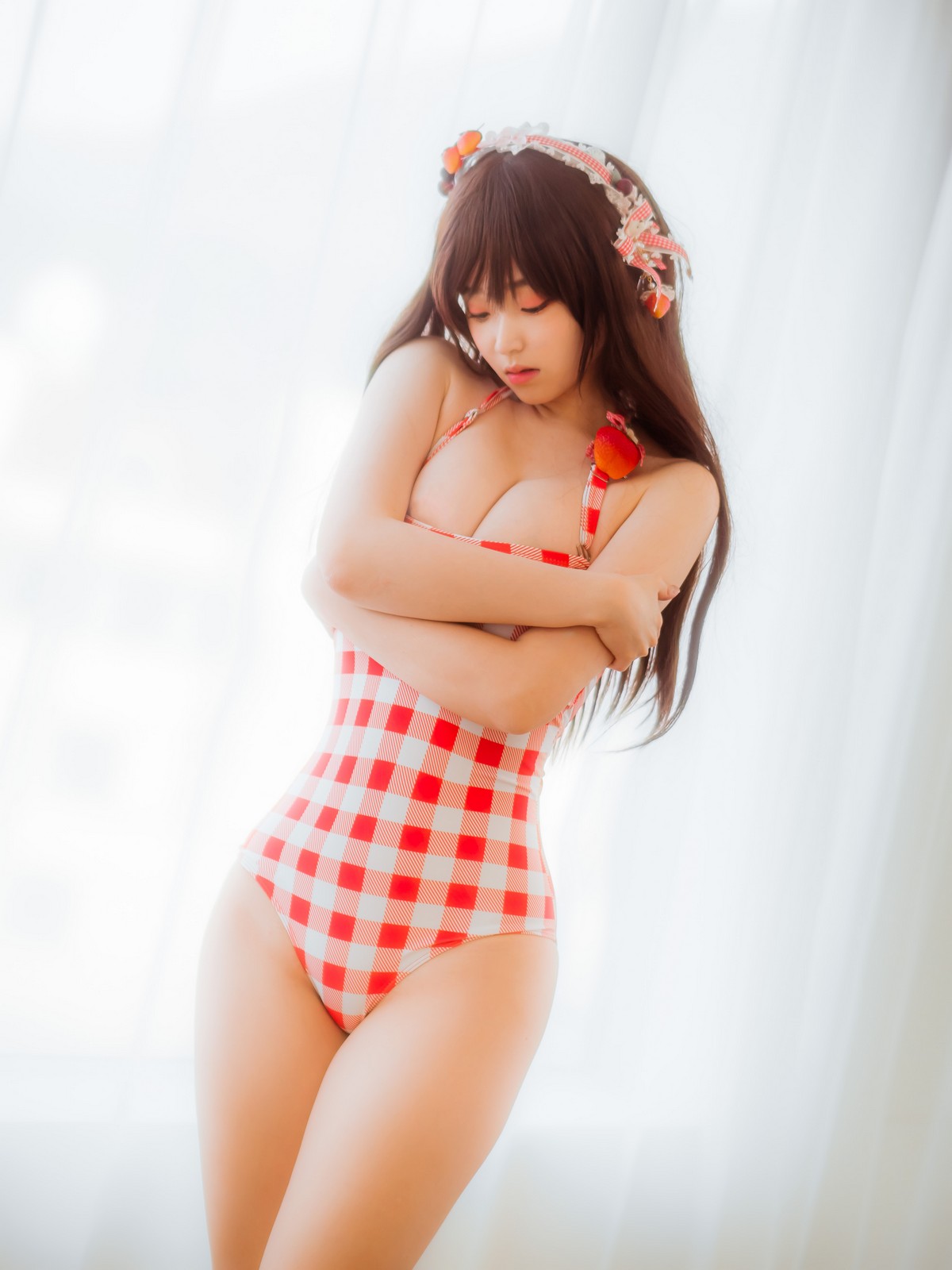 xgyw.top_韩国美女Bambi格子半身裙主题私房性感红色格子服饰秀丰满身材迷人诱惑写真61P