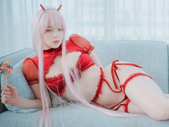 [DJAWA]No.041_车模PIA_Darling in the FranXX主题性感红色内衣秀白皙肌肤骚扰写真105P