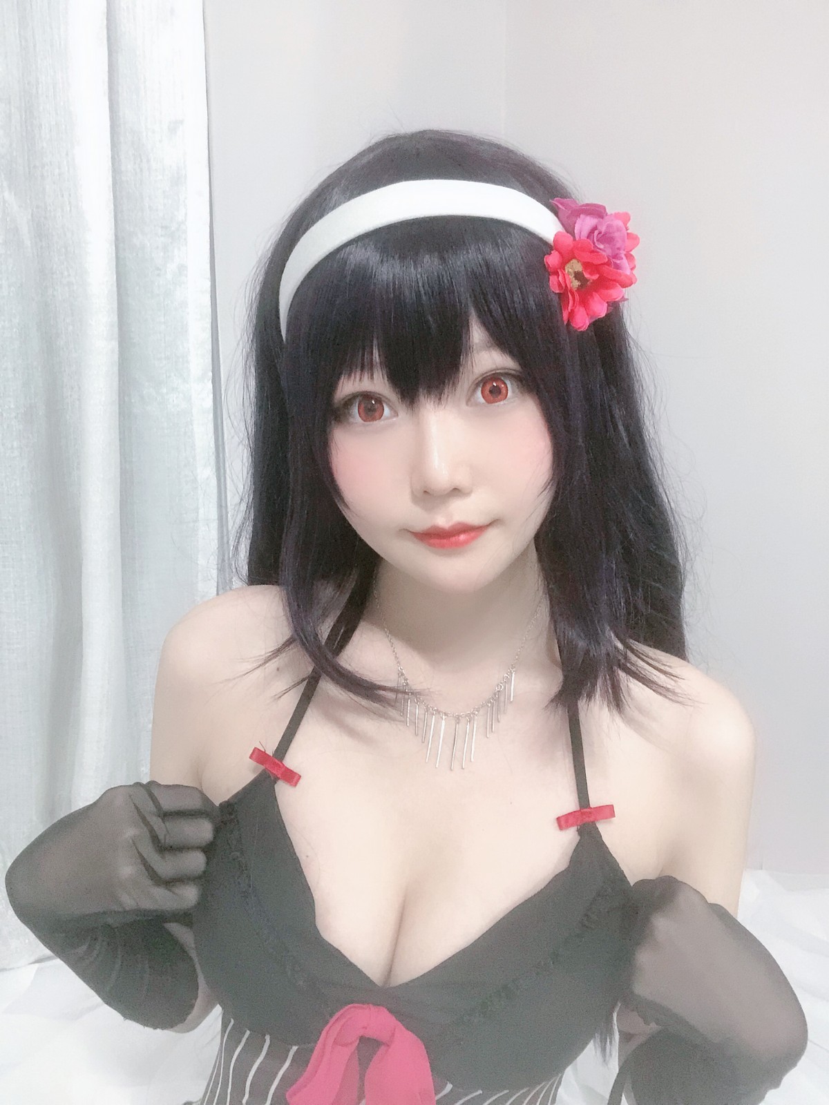 xgyw.top_网红美女香草喵露露诗羽学姐睡衣主题私房黑色低胸吊带睡衣配黑丝袜诱惑写真45P