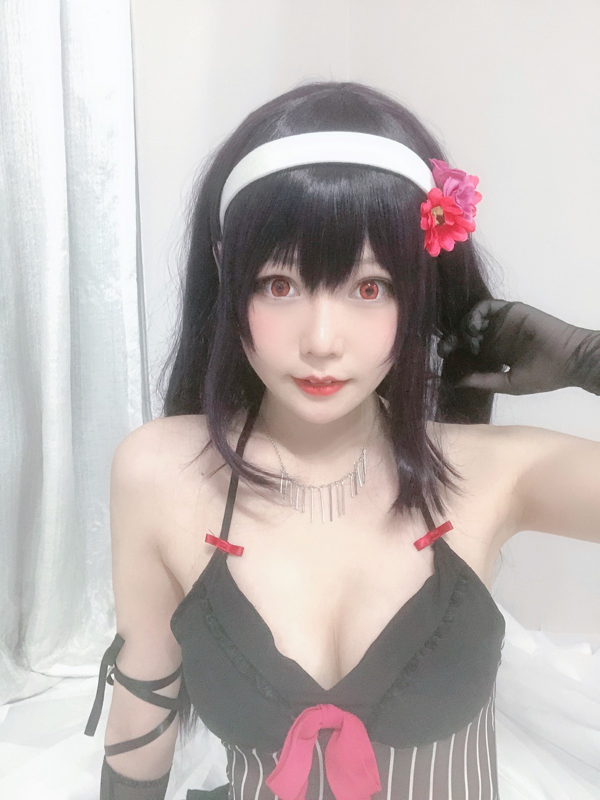 xgyw.top_网红美女香草喵露露诗羽学姐睡衣主题私房黑色低胸吊带睡衣配黑丝袜诱惑写真45P