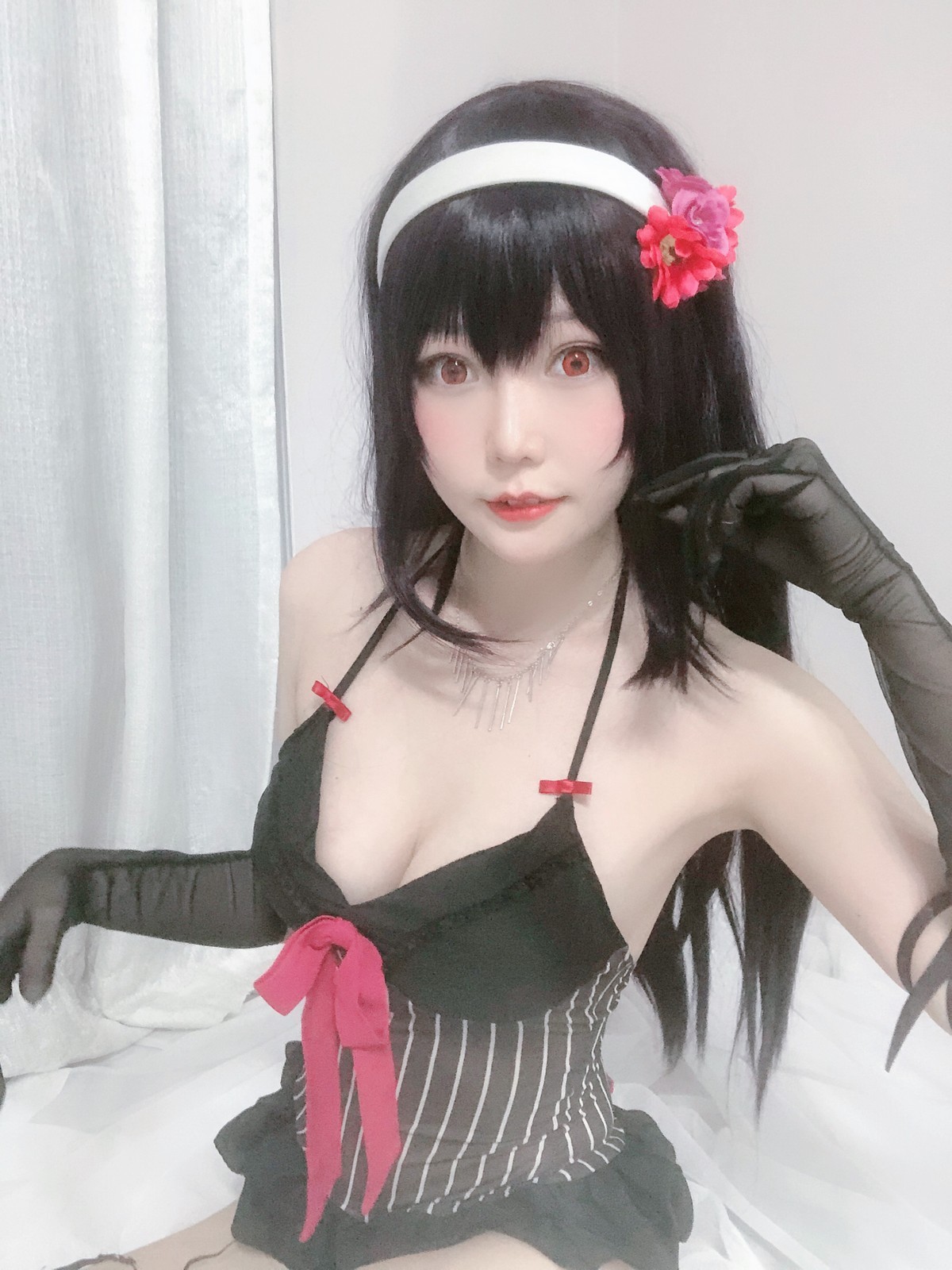 xgyw.top_网红美女香草喵露露诗羽学姐睡衣主题私房黑色低胸吊带睡衣配黑丝袜诱惑写真45P