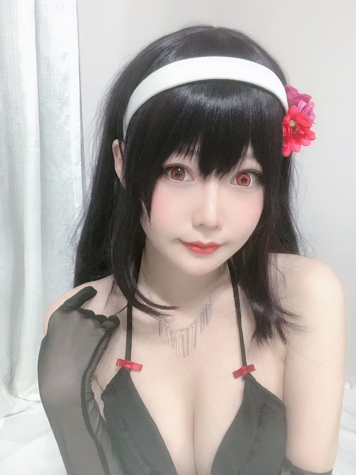 xgyw.top_网红美女香草喵露露诗羽学姐睡衣主题私房黑色低胸吊带睡衣配黑丝袜诱惑写真45P
