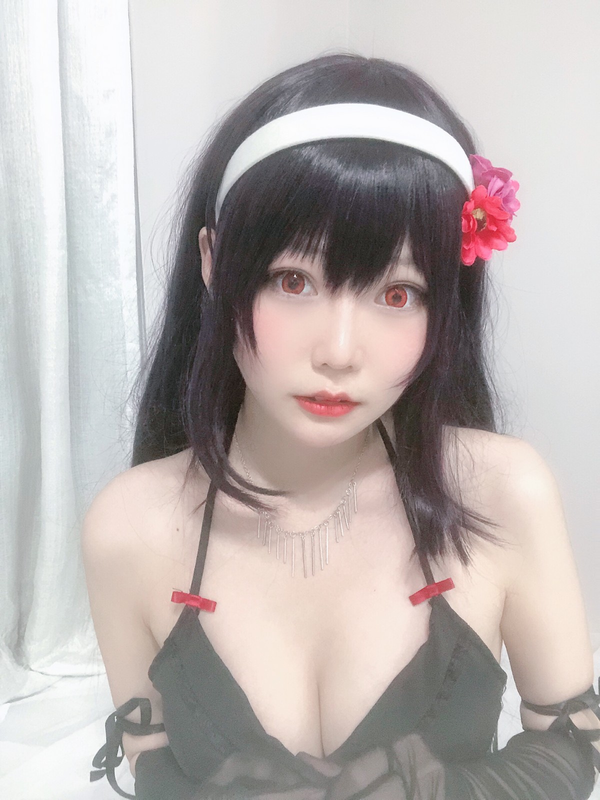 xgyw.top_网红美女香草喵露露诗羽学姐睡衣主题私房黑色低胸吊带睡衣配黑丝袜诱惑写真45P