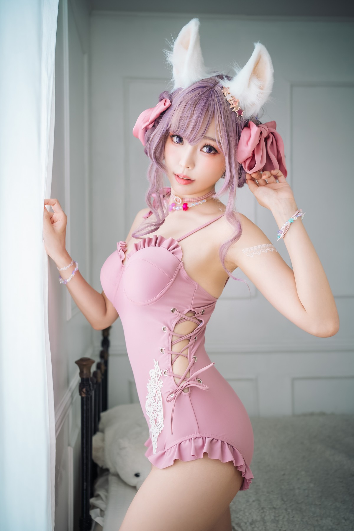 xgyw.top_Coser妹子Ely_eee-Original Swimsuit主题性感粉红连体衣 黑色内衣完美诱惑写真114P