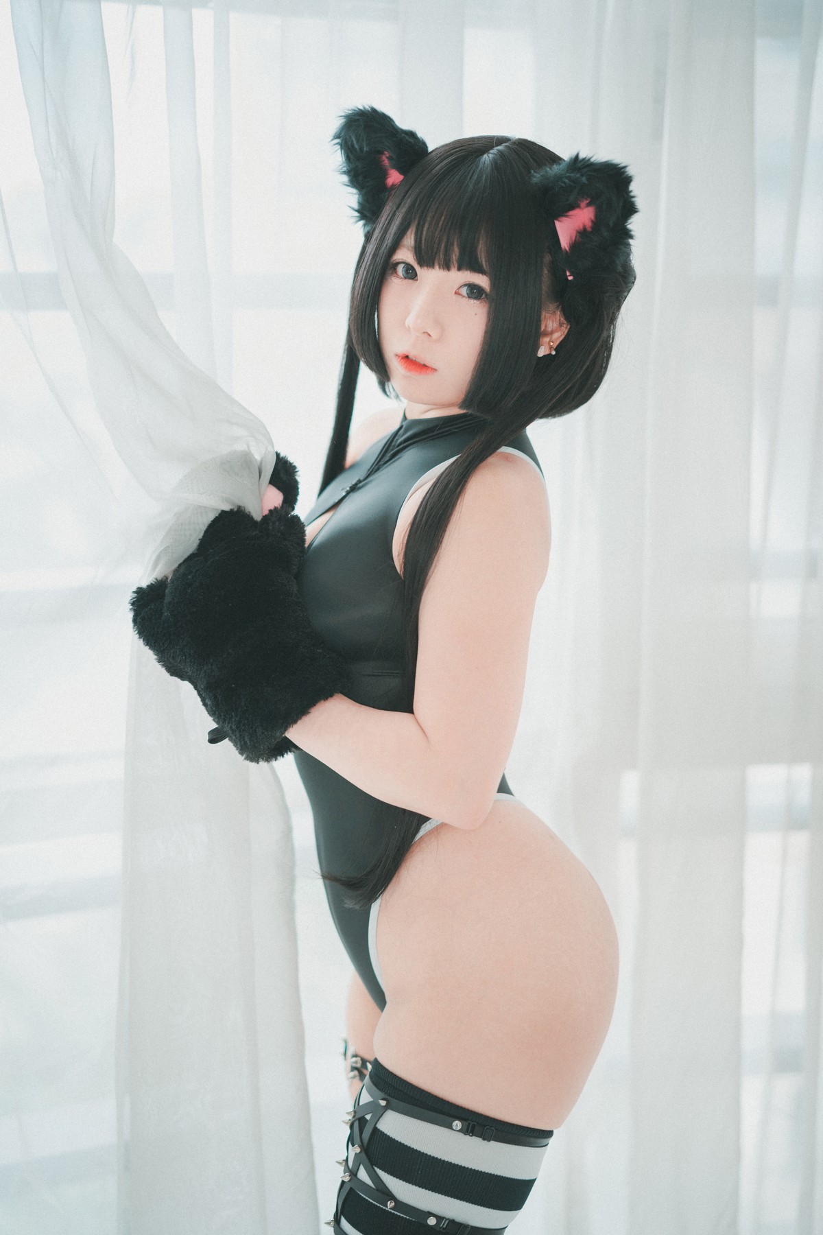 xgyw.top_[DJAWA]No.091_模特Maruemon_Realised Feral Cat主题私房黑色高叉连体衣诱惑写真55P